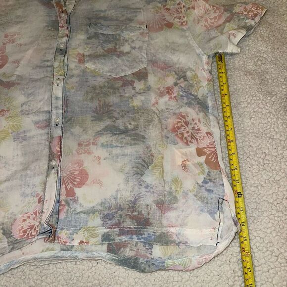 Free People Share Good Vibes Button Hawaiian Shirt Ocean Combo Floral Large EUC - Picture 8 of 10